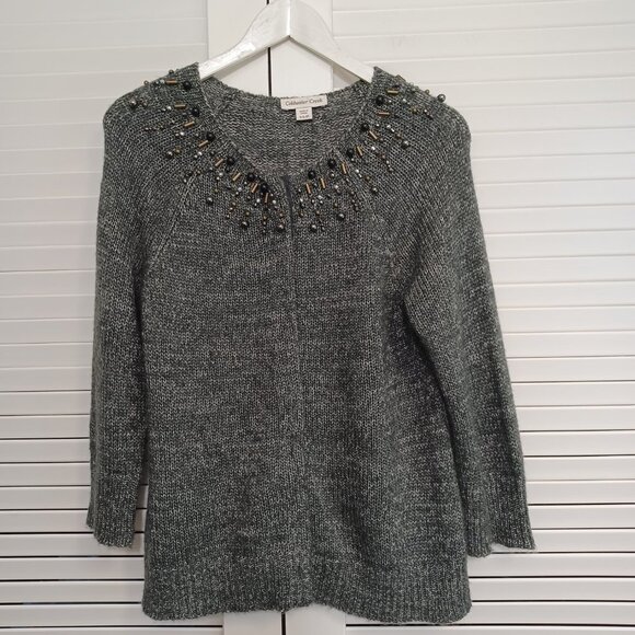 Coldwater Creek Beaded Jewel Neck Cardigan Sweater - Picture 11 of 11